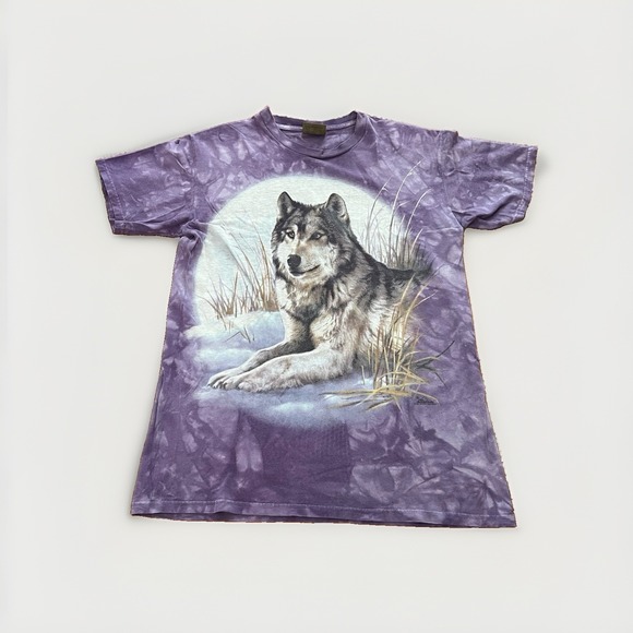 The Mountain Other - Vintage The Mountain Wolf Shirt Mens M Purple Tie Dye Animal Graphic 90s Tee